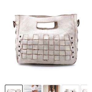 Cream Textured Shoulder Bag with Cut-Out Handle